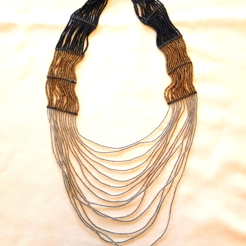Large seed-bead necklace with button closure